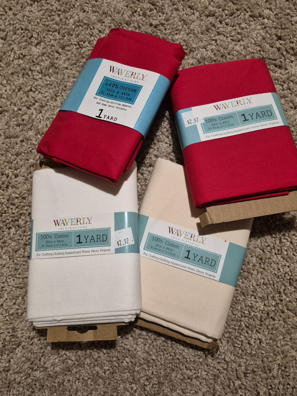 Waverly Cotton Fabric Bundle in Red, White, Cream